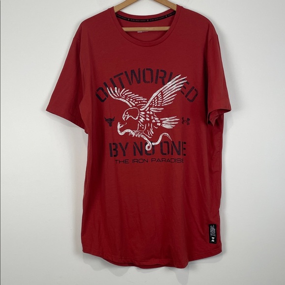 Under Armour Men's XL Iron Paradise Graphic Tee Project Rock Orange Eagle Snake - Picture 1 of 5